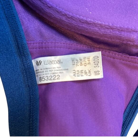 EUC Wacoal Sport Contour Zip Front Sports Bra Purple Blue #853222 34DDD - Picture 3 of 6